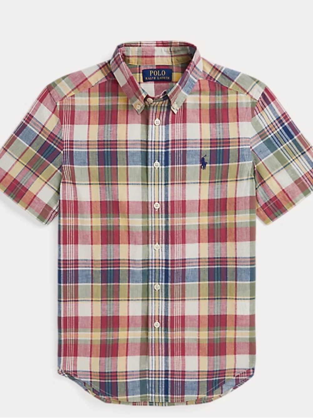 Polo Ralph Lauren Boys Size 12 Short Sleeve Plaid Madras Button-Down Shirt
